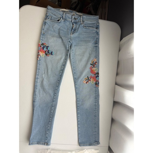 Pilcro and the Letterpress Denim - Pilcro and the Letterpress Light Wash Skinny Jeans with Floral Embroidery